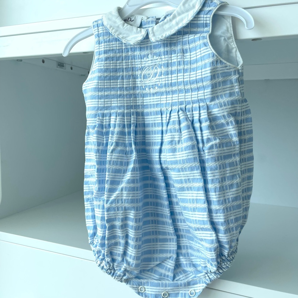 Baby Dior Blue and White Plaid Baby Romper size 12 months
